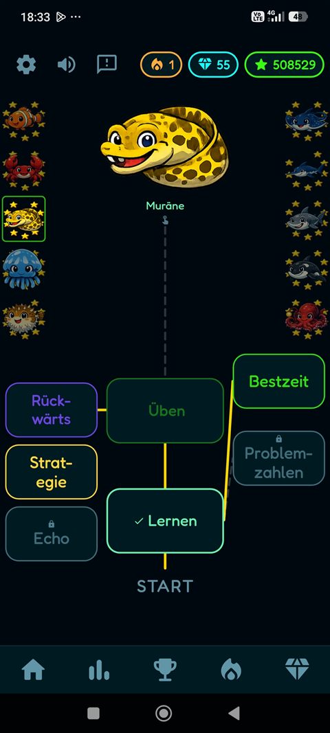 Missionsübersicht einer Zahlenreihe mit Lernpfad